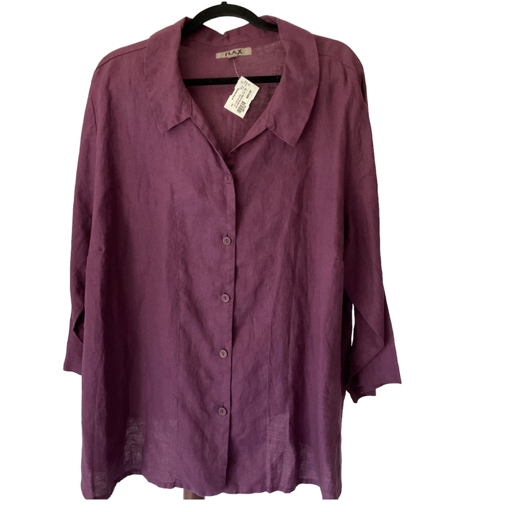 Flax Women's 3G Linen Button-Up Shirt Jacket in Plum